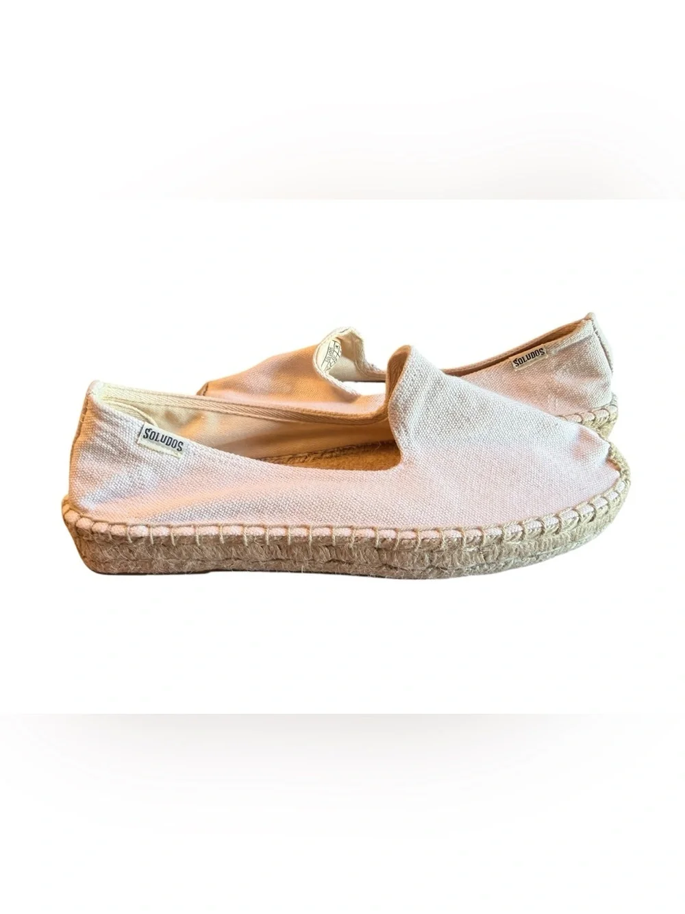 Soludos Classic Smoking Slipper Espadrilles Cream Canvas Size 38 8.5 NEW